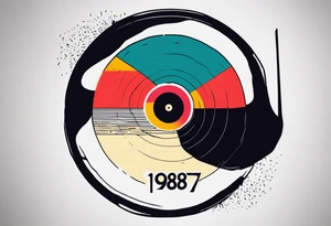 vinyl record coming out of skin with 1987 on it tattoo idea