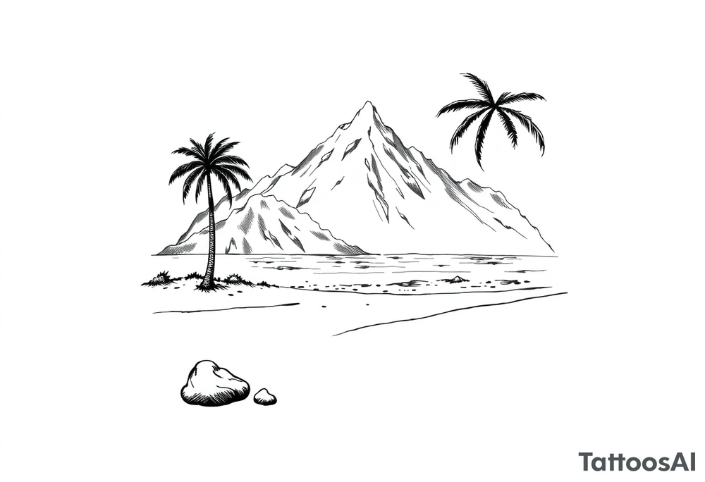 beach with a mountain behind it tattoo idea