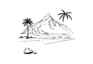 beach with a mountain behind it tattoo idea