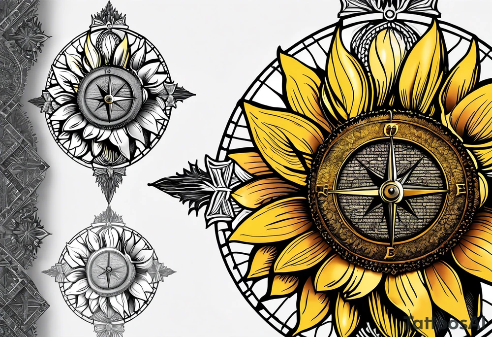 Sunflower and a compass, with the words "To Thine Own Self Be True" tattoo idea