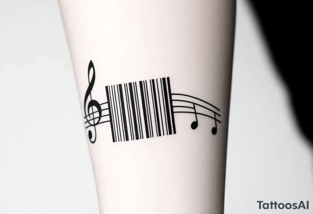 A barcode that transforms into musical notes, representing the harmony of a couple’s love story tattoo idea