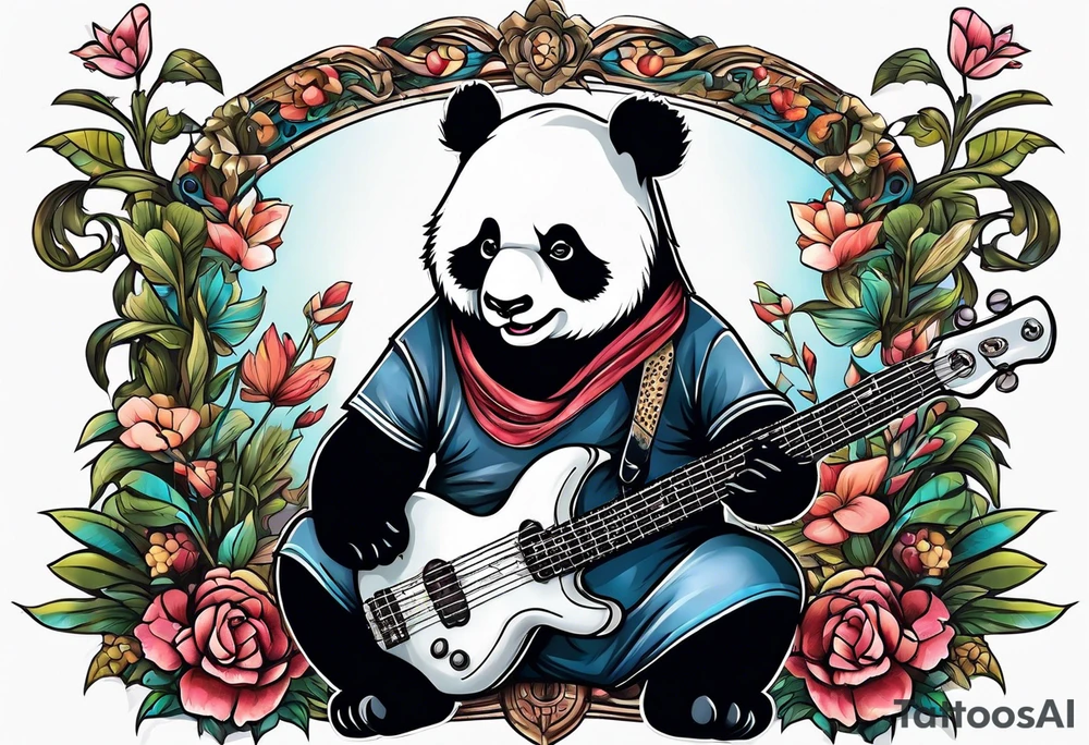 A panda playing the bass guitar tattoo idea