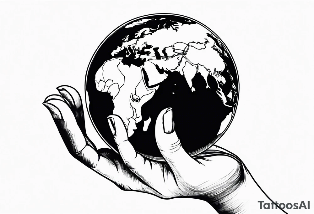A woman holding a small planet in her hand tattoo idea