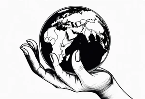 A woman holding a small planet in her hand tattoo idea
