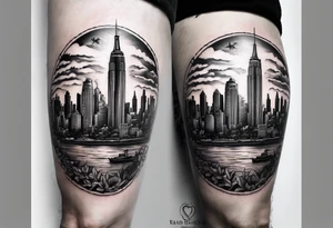 NYC skyline on the left and the right with the island of cuba in  the middle tattoo idea