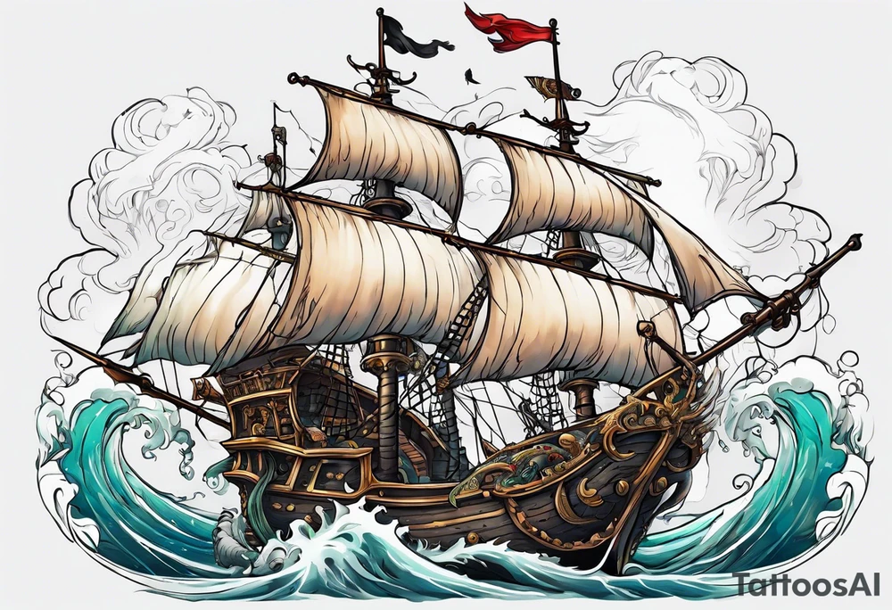 skeleton pirates fighting a sea serpent tattoo idea