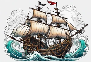 skeleton pirates fighting a sea serpent tattoo idea
