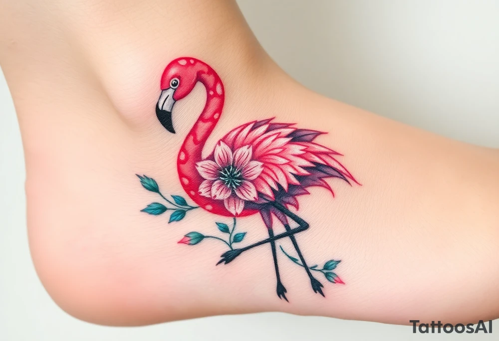 Flamingo made of flower tattoo idea