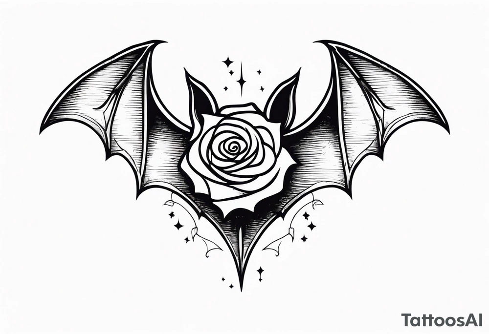 Bat with rose gothic style tattoo idea