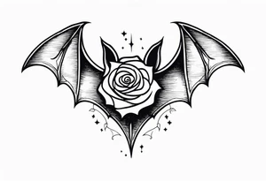 Bat with rose gothic style tattoo idea