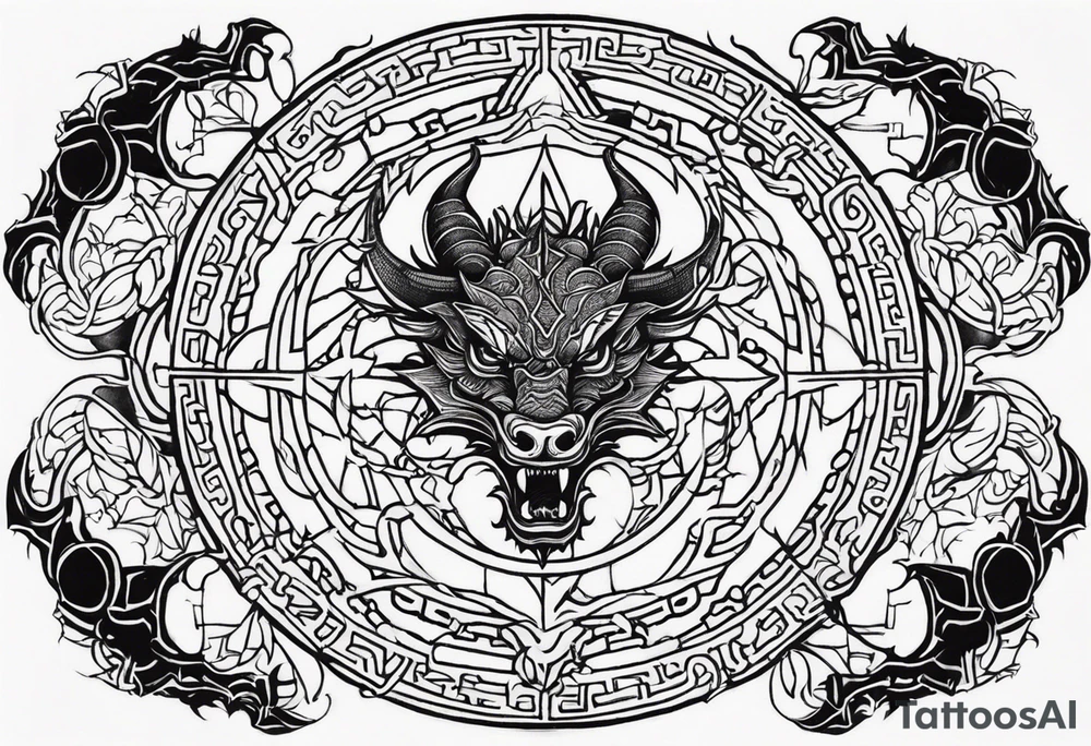 orobourus made from a dragon surrounding vegvisir, the vegvisir symbol should be black line work that is somewhate ancient feeling tattoo idea
