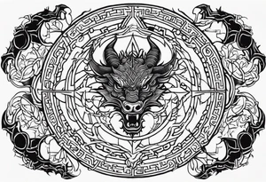 orobourus made from a dragon surrounding vegvisir, the vegvisir symbol should be black line work that is somewhate ancient feeling tattoo idea