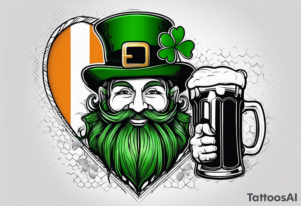 Ireland flag with a leprechaun and a beer tattoo idea