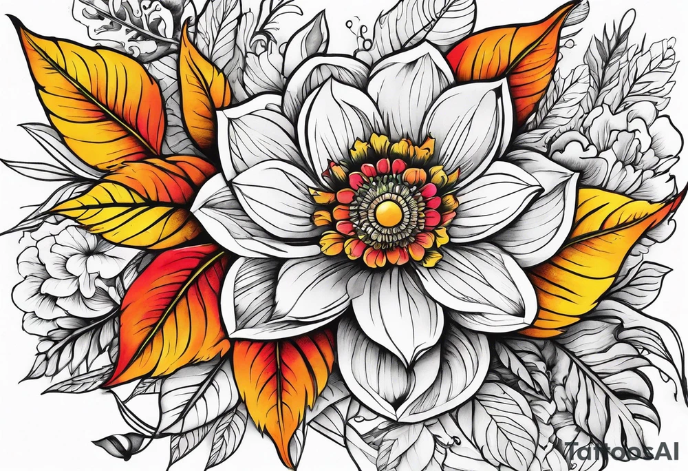 Leaves and flowers skinny piece tattoo idea