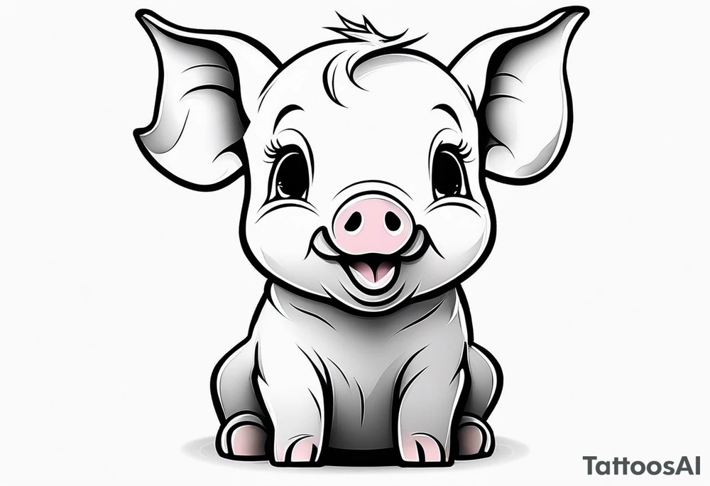 very cute happy piglet with small ears.
outline only.
black and white only.
only show the piglet. no extra lines or decoration.
no black shading.
draw only with very thin lines (1px)

should look like a tattoo that will only take 2 minutes to draw tattoo idea