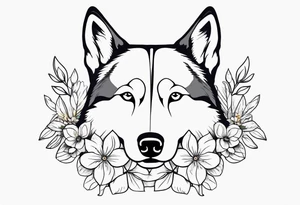 Husky ears with flowers tattoo idea