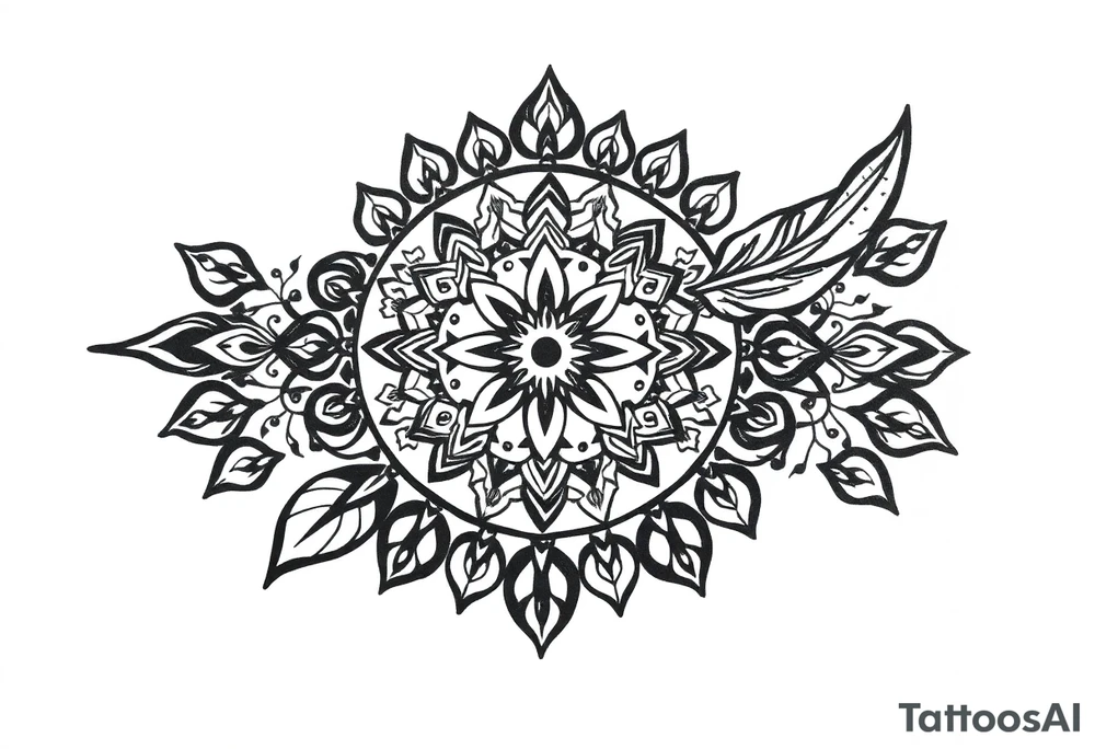 spiritual feather indian mandala shaman rune tattoo idea