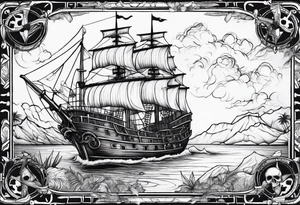 nautical pirate island background tattoo idea