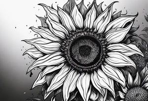 a doodle of a sunflower, with one bloodshot eye, and he's smoking a blunt tattoo idea