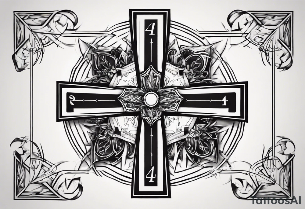 Cross with the number 4 tattoo idea