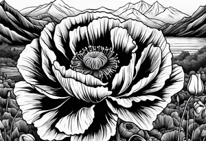 Poppy flower with colorado mountains and the ocean tattoo idea