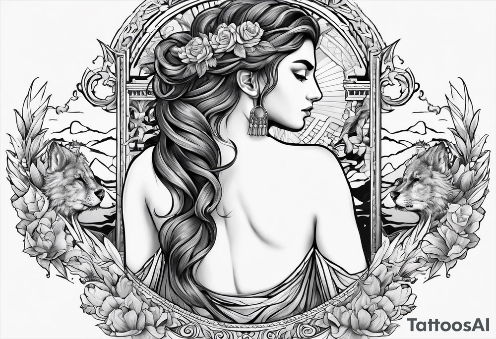 greek mythology small back tattoo idea
