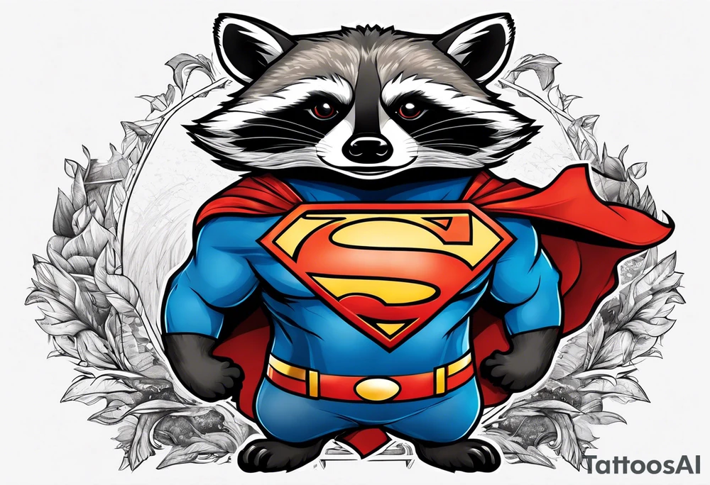 raccoon wearing a Superman t-shirt tattoo idea