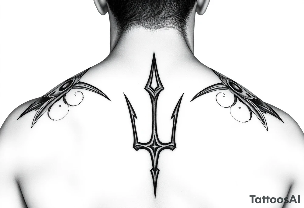realistic man with trident tattoo idea