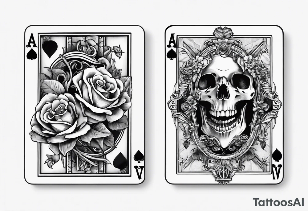 Skeleton hand holding 2 playing cards tattoo idea