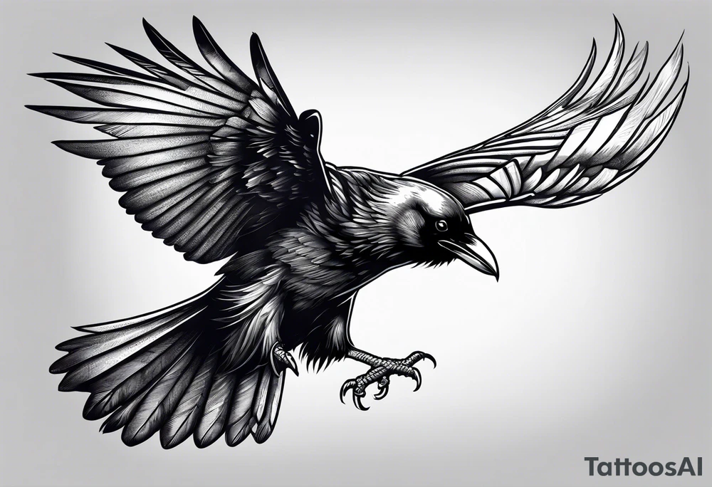 Evil raven in flight tattoo idea