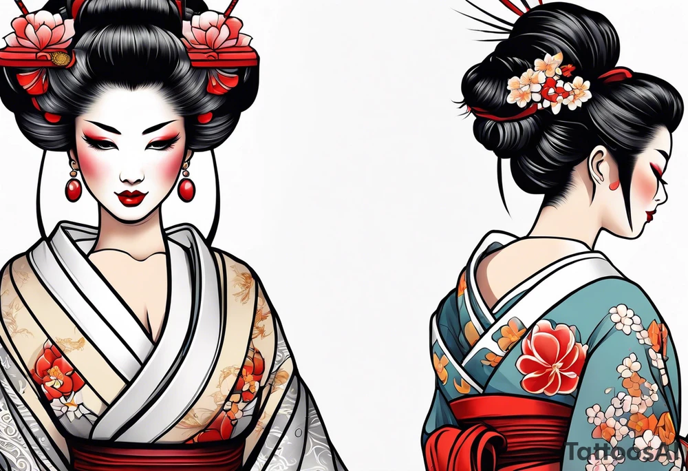 neo traditional Geisha pinup tattoo idea