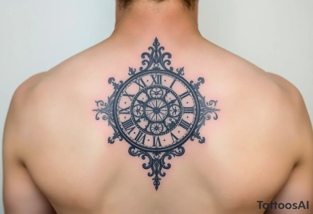 vintage roman numerals within ornate clockwork mechanism tattoo idea