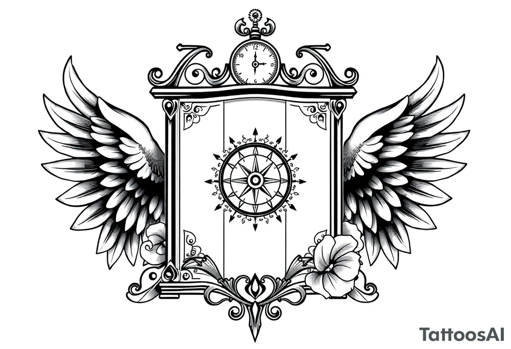 Slot machine with compass and clock with angel wings tattoo idea