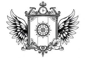 Slot machine with compass and clock with angel wings tattoo idea