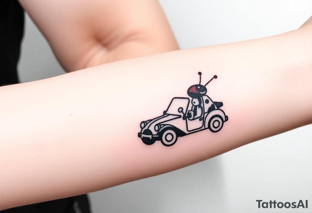 animal Ladybug driving car tattoo idea