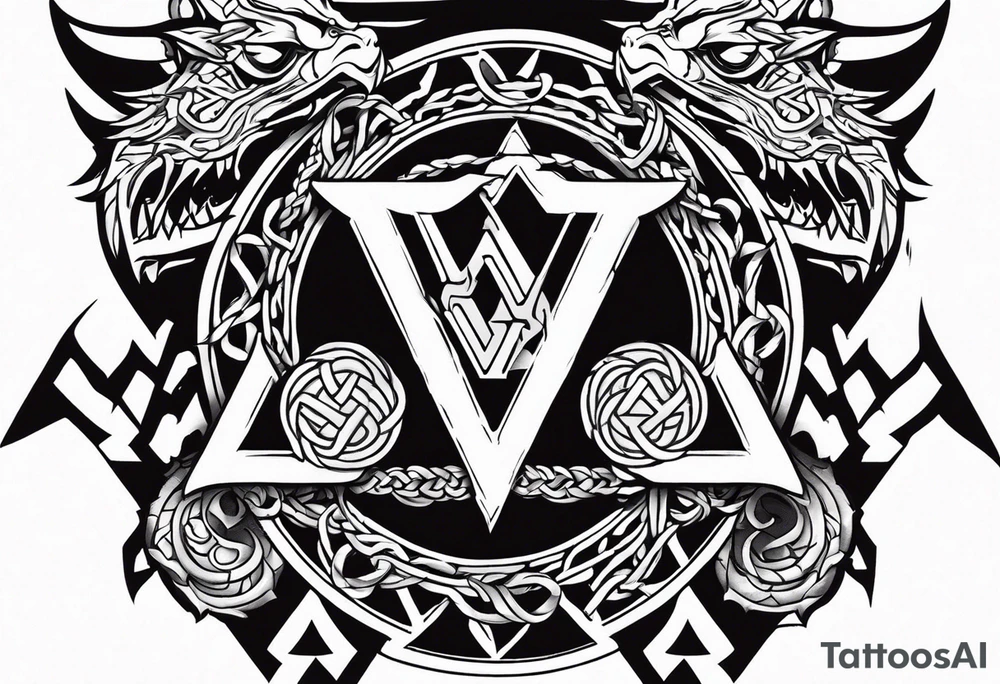 Valhalla sword shield dragon axe Valknut barbed wire chains tribal tattoo idea Valhalla sword shield dragon axe Valknut barbed wire chains tribal tattoo idea