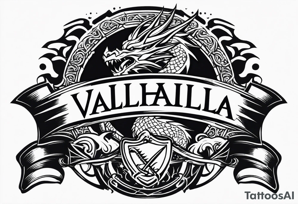 Valhalla sword shield dragon axe tattoo idea