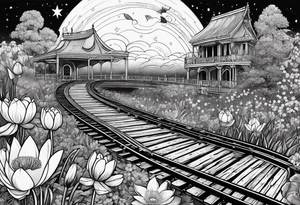 roller coaster track, water lily, daffodils, space and stars, skulls tattoo idea