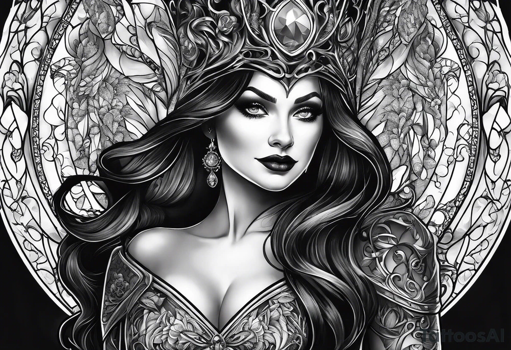 full arm sleeve very dark with Elphaba and Glinda tattoo idea