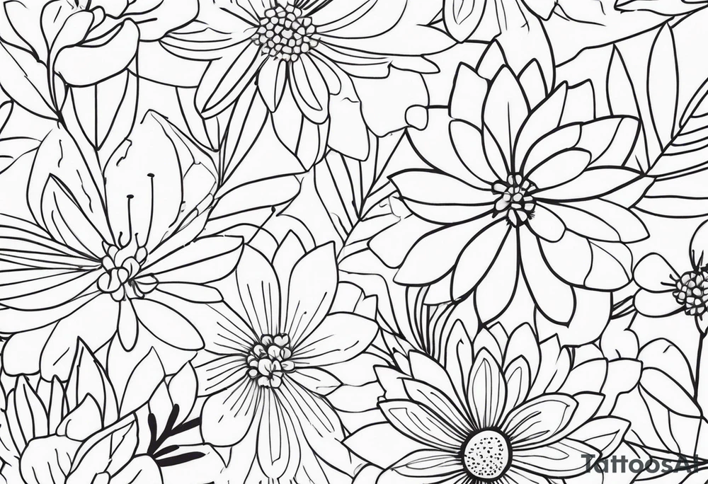 Create a whimsical floral tattoo with abstract shapes and soft curves, capturing the essence of femininity in a minimalist style. tattoo idea