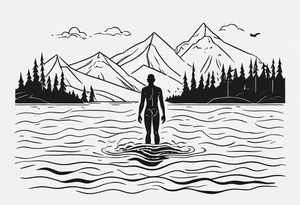 man swimming in lake. minimalist tattoo. No mountains in the background, not a lot of details tattoo idea