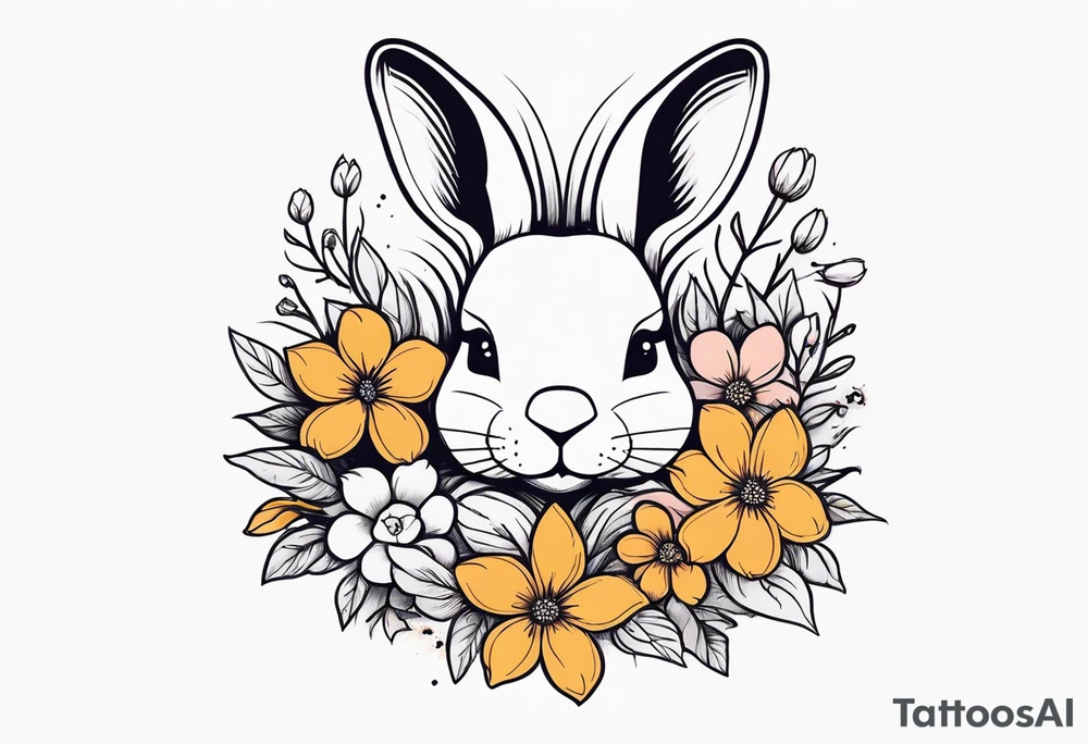 bunny head with flowers around it tattoo idea