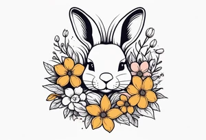 bunny head with flowers around it tattoo idea