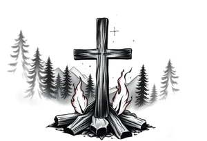 Campfire with cross include the great outdoors and night sky make sure cross doesn't look like it is on fire tattoo idea