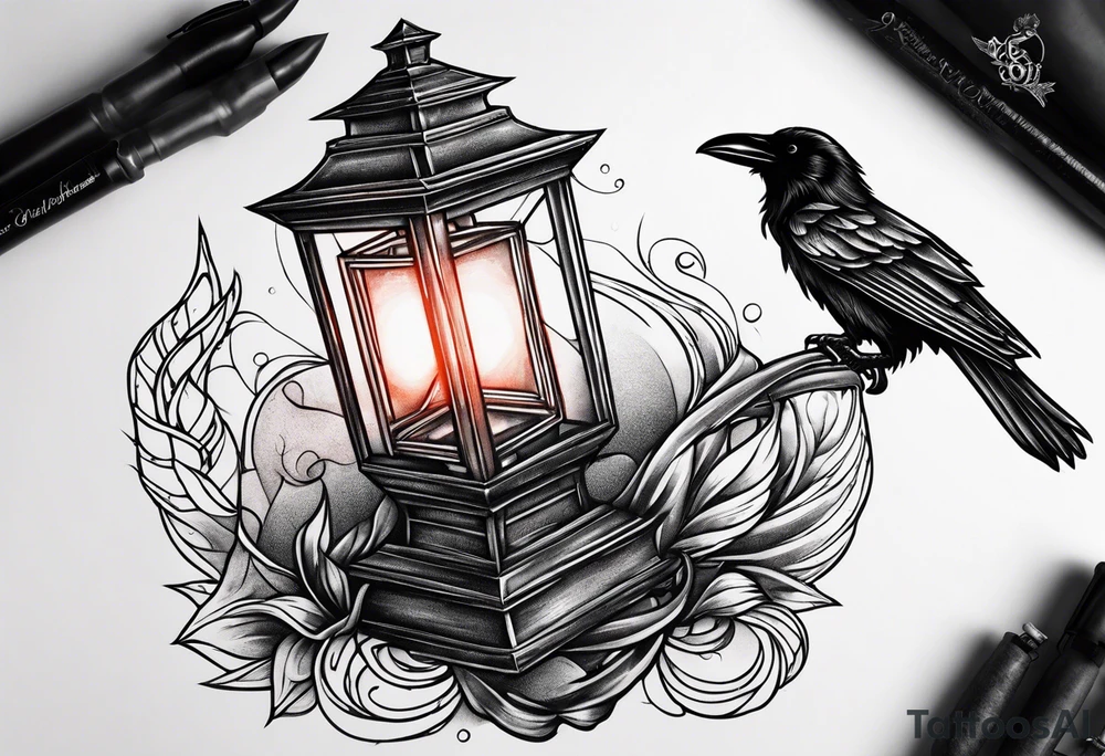 plague doctor, lantern, fire, raven tattoo idea