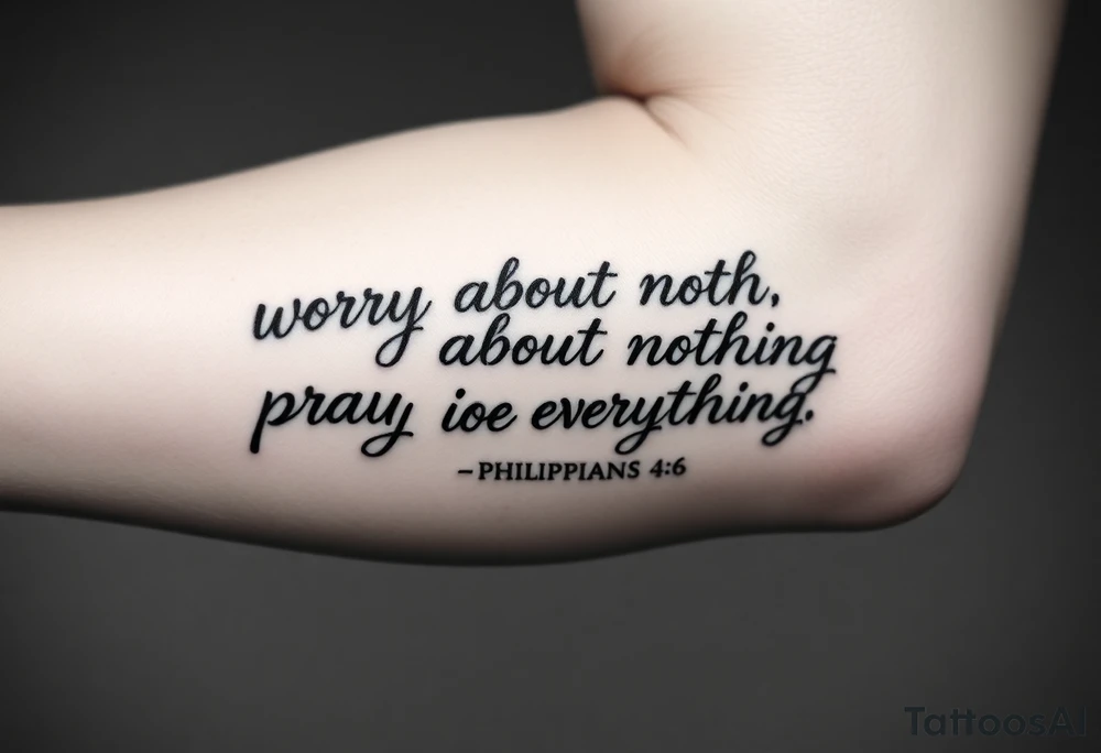 philippians 4:6 “worry about nothing, pray about everything” make this into a graphic type of tattoo with no words just meaning. tattoo idea