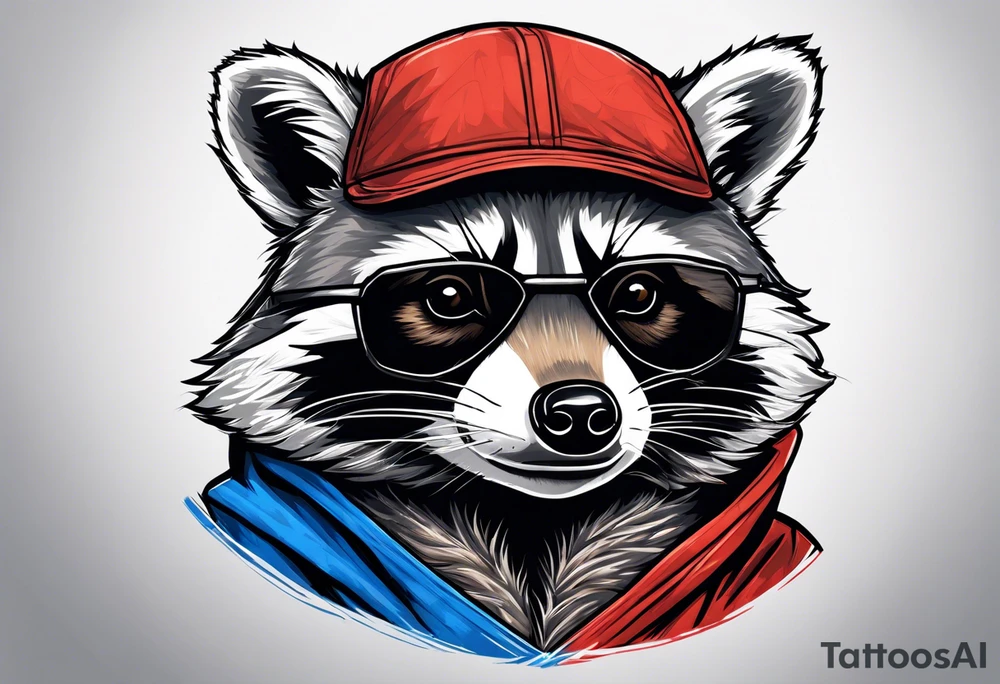 raccoon wearing a Superman hoodie tattoo idea