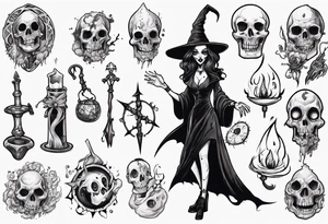 a Tim Burton-style witch necromancer rpg tattoo idea