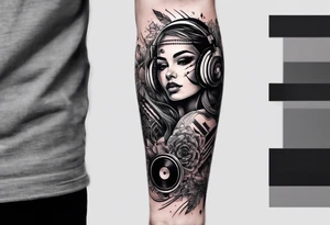 A forearm tattoo about electronic music. Abstract. Human face tattoo idea