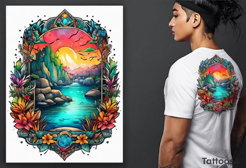 Colorful cenote tattoo idea